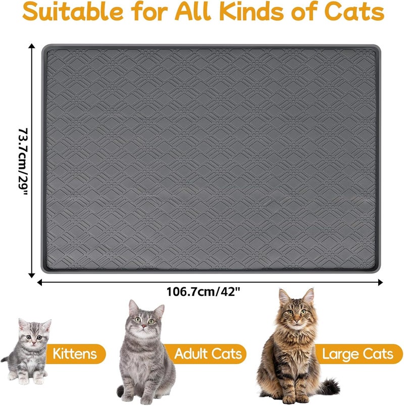Lanstics Cat Food Mat, 42" x 29" Large Silicone Mat Cat Feeding Mat with Raised Edge Non-Slip Pet Feeding Mat for Food and Water Bowl, Easy to Clean, Floor Protection (Dark Gray) - Image 2